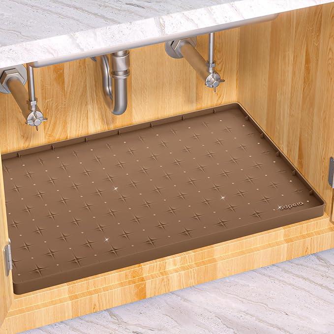 Sdpeia Under Sink Mat 22"×22" Waterproof Silicone Cabinet Liner & Sink Protector for Kitchen & Bathroom, Multi-Purpose Organizers Tray for Pets, Laundry, Cat Litter Mat