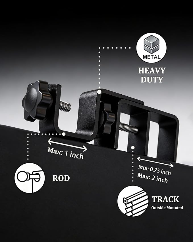 Mimiio No Drill Curtain Rod Brackets for Outside-Mount Blinds, Tool-Free Over-Blind Curtain Rod Holders, Fits 1-2" Rectangular Headrails, No Wall Damage, Renter Friendly Window Hardware, 2 Pack, Black