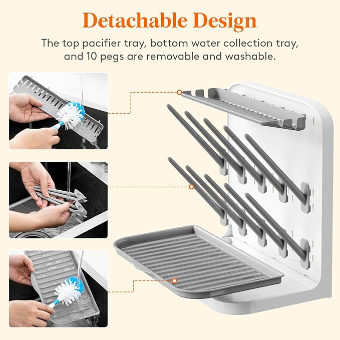 Lifewit Baby Bottle Drying Rack with 10 Hooks, Newborn Essentials Must Haves, Bottle Storage Organizer for Countertop, Cabinet, Rack Dryer Holder for Pacifiers, Pump Parts, Baby Stuff