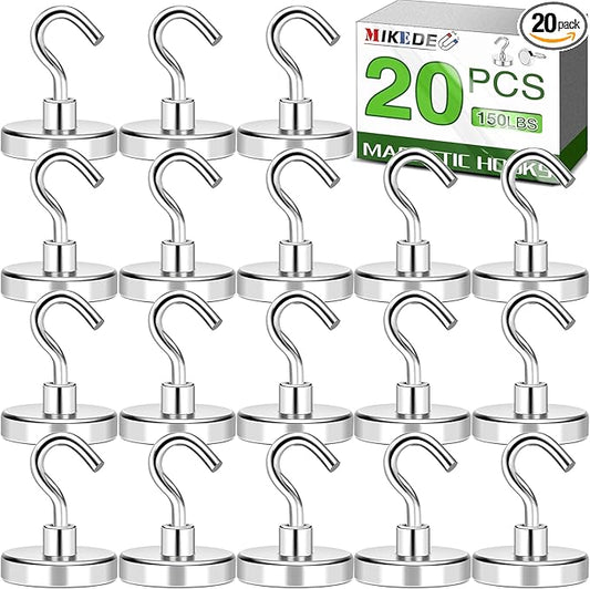 MIKEDE Magnetic Hooks 170Lbs Heavy Duty Earth Magnets with Hooks for Cruise Cabin Strong Magnet Hooks for Hanging Super Metal Magnetic Hanger for Grill Fridge Kitchen - Pack of 20