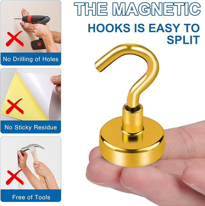 LOVIMAG Cruise Essentials, 85Lbs Yellow Magnet Hooks for Cruise Cabin, Strong Magnetic Hooks for Hanging, Refrigerator, Celling,Grill, Kitchen, Classroom- 4 Pack