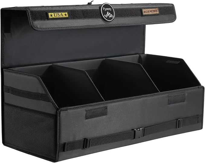 Fyzeoty Car Organizers and Storage - Trunk Organizer for Suv Car, Car Trunk Oxford Cloth Storage Box, Extra Large, Tactical Style Lid, Collapsible and Adjustable Tactical-Black