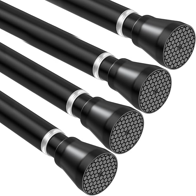 4Pack Black Tension Curtain Rod for Windows 28 to 48 Inch,7/8"Small Shower Curtain Rod for Bathroom,Pressure Spring Tension Curtain Rod No Drilling for Closet Doorway Kitchen