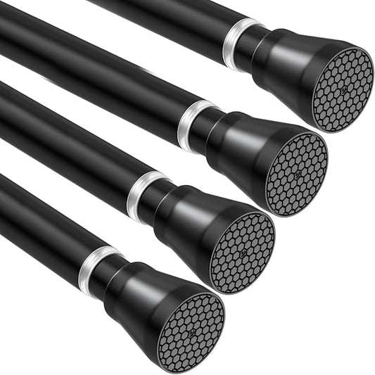 4Pack Black Tension Curtain Rod for Windows 28 to 48 Inch,7/8"Small Shower Curtain Rod for Bathroom,Pressure Spring Tension Curtain Rod No Drilling for Closet Doorway Kitchen