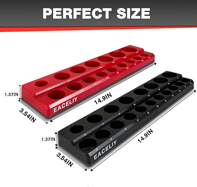 EACELIY 1/2" Magnetic Socket Organizer Set, 2-Piece SAE & Metric Socket Holder Kit,，Tools tray， holds 35 Deep and Shallow 1/2" Sockets, attaches to steel box/tool cart (sockets not included)