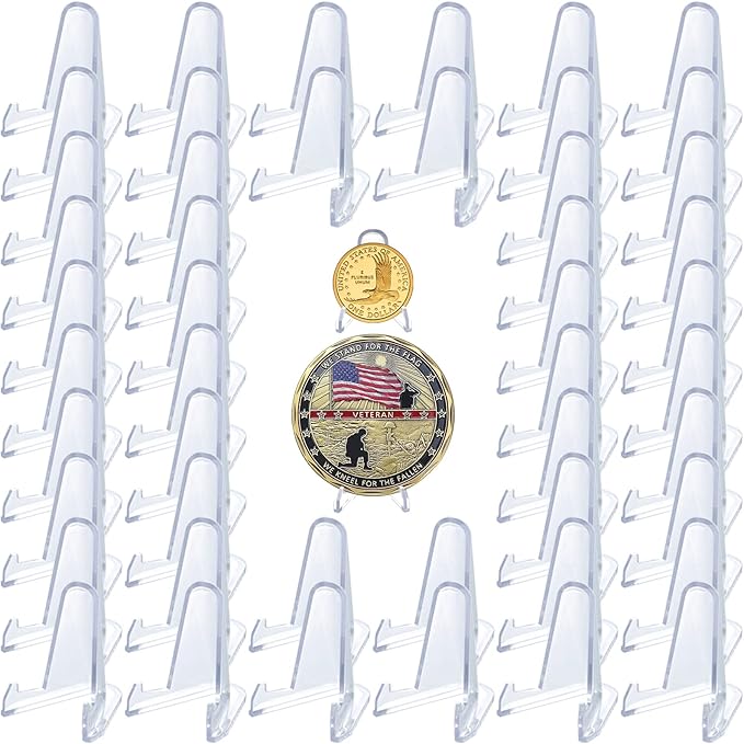 LRANFOW Coin Stand 50 PCS 1.4" Acrylic Stands for Display Coins Challenge Medals Casino Chips