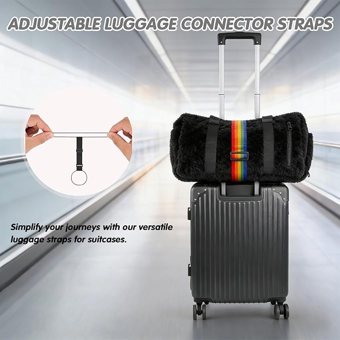 2Pcs Luggage Straps for Suitcases, Adjustable Luggage Connector Straps, Luggage Straps Bag Bungee, Add a Bag Easy to Travel Suitcase (Black)