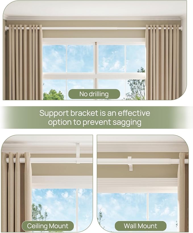 ALLZONE Tension Curtain Rod for Windows,123 to 160 Inch, Heavy Duty Extra Long Curtain Rods, Non-Slip Bathroom Shower Tension Rod, Renter Friendly, Adjustable, Spring Loaded, White