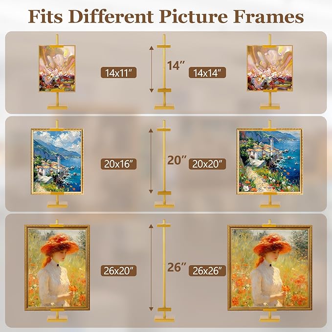 1pcs Adjustable Tabletop Easel Stand for Picture Frames, Picture Easels for Display, Gold Easel, Picture Frame Stand, Adjustable Art Easel.(30inch,Gold)