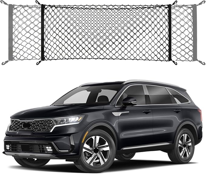 Envelope Style Trunk Cargo Net Compatible with KIA Sorento New 2026 2025 2024 2023 2022 2021 LX S EX SX PHEV Envelope Style Car Rear Nylon Mesh Tailgate Netting