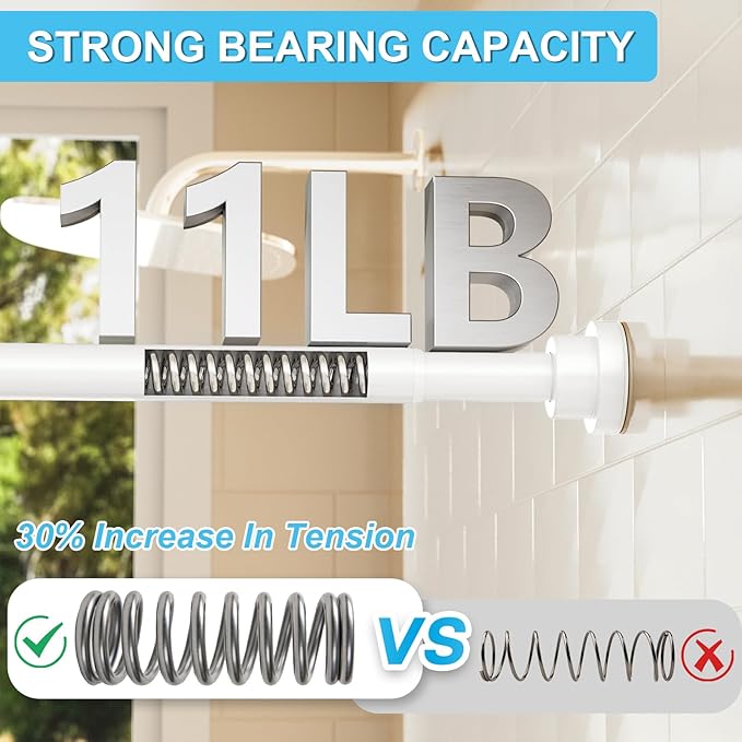 Tension Curtain Rod 30 To 49 Inch White Tension Rods Adjustable Spring Loaded Curtain Rods 7/8" No Drilling Tension Rods For Windows Bedroom Closet Doorway Door