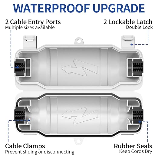 3 Pack Outdoor Extension Cord Safety Cover with Waterproof Seal IP54 Water-Resistant, Weatherproof Electrical Connection Box with 2 Latches, Plug, Socket, Holiday Decoration Light, White