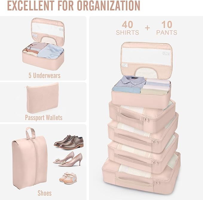 Veken 10 Set Packing Cubes for Travel, Beach Vacation Essentials Accessories for Cruise Ship, Suitcase Organizer Bags for Luggage with Shoes Bag & Shoe Bag, Birthday Gifts for Women Mom Her