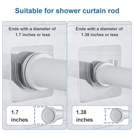 12 Pack Shower Rod Holder with Strong Adhesive, Shower Curtain Rod Holder No Drilling, Shower Bar Holder,Tension Curtain Rod Bracket