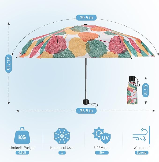 Yoobure Small Mini Umbrella with Case Light Compact Design Perfect for Travel Lightweight Portable Parasol Outdoor Sun&Rain Umbrellas