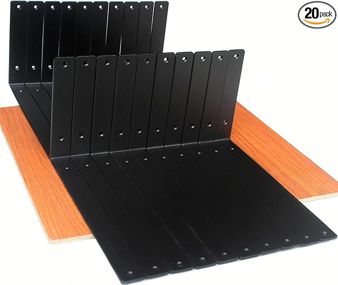 20 Pack - L 12" x H 8" x W1.5, 5mm Thick Black L Shelf Bracket, Iron Shelf Brackets, Metal Shelf Brackets, Floating Shelf, Shelf Supports with Screws
