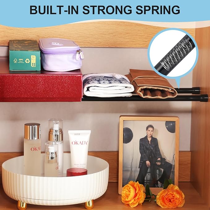 13-18 inch Spring Tension Rod, Goowin Small Tension Rod, 5/8" Diameter No Drilling Expandable Short Tension Rods Spring Rods, Tension Rods for Closet, Cupboard, Hanging Clothes, Black, 2 Pack