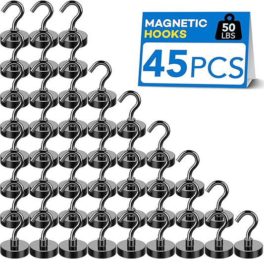 LOVIMAG Magnetic Hooks, 50lbs+ Magnet Hooks Cruise Cabin Ship Essentials 2026 Heavy Duty, Strong Refrigerator Magnets for Fridge, Hanging, Classroom Must Haves, Grills -45 Pack Black