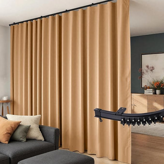 Room Divider Curtains Flexible Ceiling Tracks set Curtain track Ceiling Mount Blackout Curtain for Living Room Bedroom Ceiling Curtain Rod Privacy Dividers Panels W100 x H108 Khaki Drape & Black rail