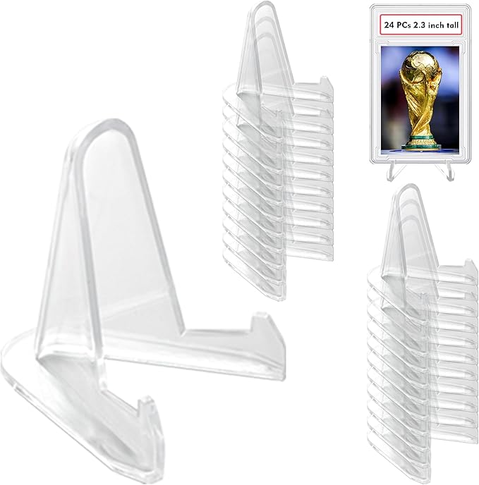 LRANFOW Thickened Version 24 Packs Card Stands Sports Card Holder, Card Display Stand for Display Graded Card Challenge Medals Casino Chips, 2.3 Inch Tall, Clear
