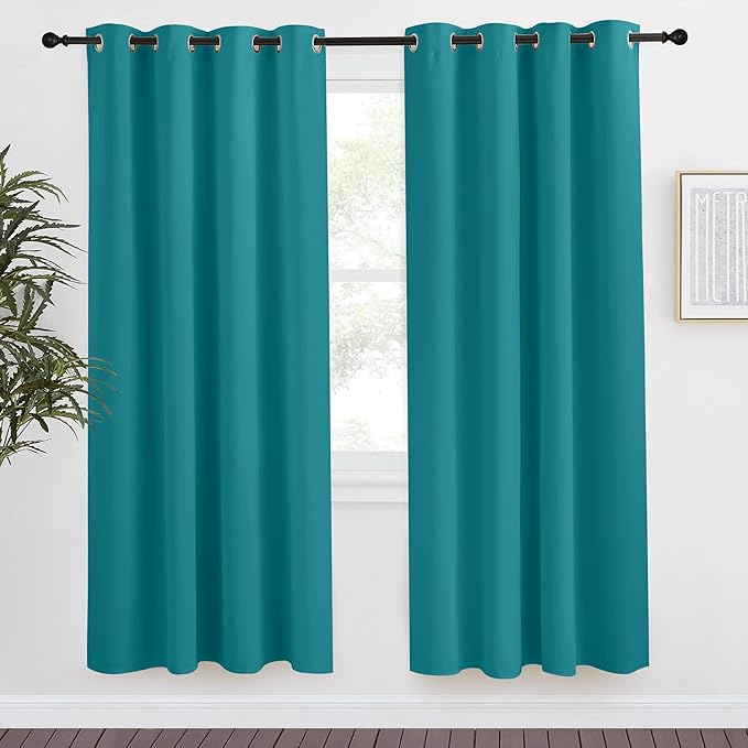NICETOWN Peacock Teal Blackout Curtains 78inch Length, 1 Panel, W55 x L78, Chic Thermal Insulated Grommet Room Darkening Window Drapes for Bedroom/Living Room