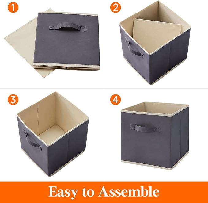 Lifewit Storage Cubes, Foldable Decorative Fabric Storage Baskets for Organizing Home Organizers with Handles for Shelves, Closet, 13 Inch Bins, 36L Gray, 6 Packs