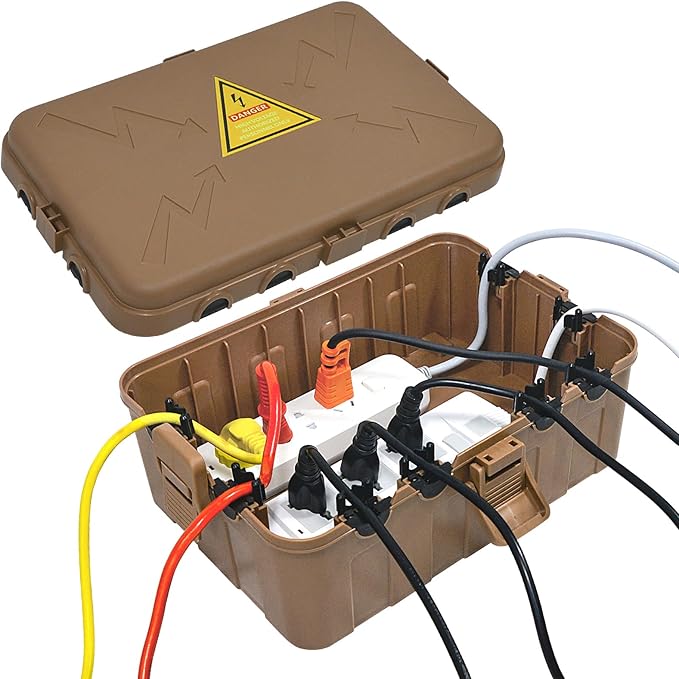 Hrensaw Large Outdoor Electrical Box(12.5x8.5x5inch),IP54 Waterproof Outdoor Outlet Covers,Weatherproof Extension Cord Covers Protect Outlet,Plug,Timer,Power Strip,Holiday Light,Brown