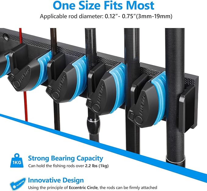 PLUSINNO 4 Pack Vertical Fishing Rod Rack, Wall Mounted Fishing Rod holder, 4 Packs Fishing Pole Holders Hold Up to 36 Rods or Combos, Fishing rod holders for garage, Fishing Gear and Gifts for Men