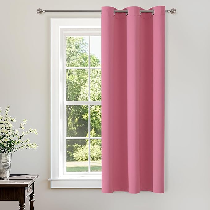 ChrisDowa Blackout Curtains 45 Inches Long for Living Room, Grommet Thermal Insulated Room Darkening Curtains for Bedroom (1 Panel Set, Pink, 38W x 45L)