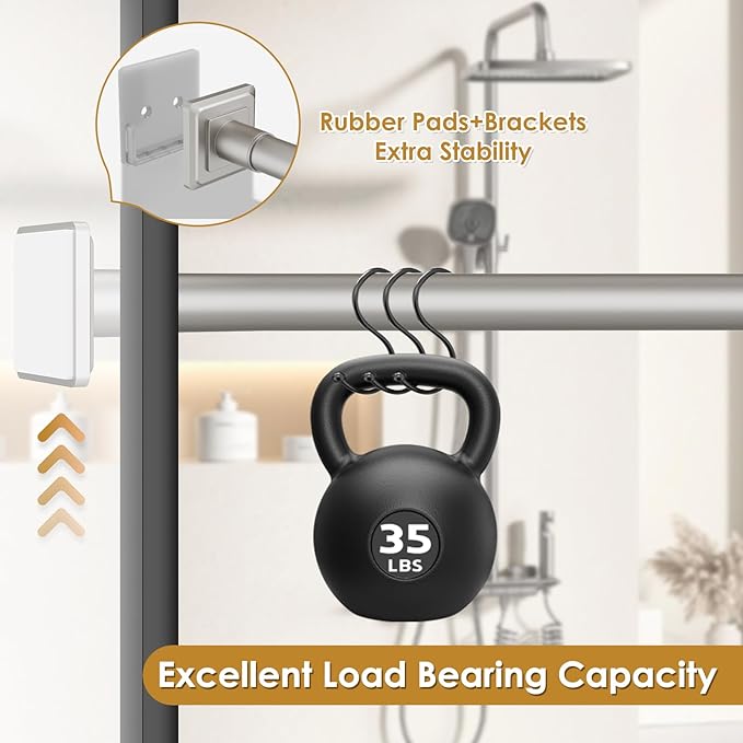 Brushed Nickel Shower Curtain Rod,Spring Tension Curtain Rod 30-88”,No Drill or Screw Installation Shower Rod for Bathroom, Closet, Kitchen with Brackets