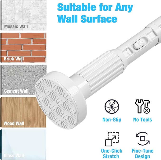 White Tension Curtain Rods 41-118 In Extra Long Outdoor Patio Curtain Rods No Drilling Adjustable Heavy Duty Tension Rods for Windows Bathroom Living Room Curtains, Rod Diameter 1.26In