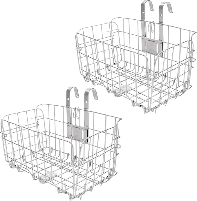 Folding Bike Front Basket Bicycle Wire Basket with Handles Easy Installation on Front Handlebar
