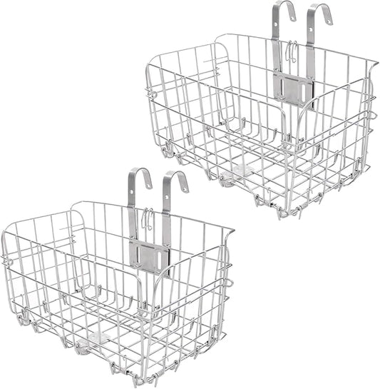 Folding Bike Front Basket Bicycle Wire Basket with Handles Easy Installation on Front Handlebar