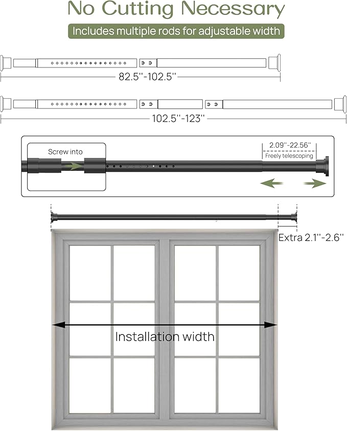 ALLZONE Tension Curtain Rod for Window, 83-123 Inches, Heavy Duty Curtain Rods No Drilling, Non-Slip Bathroom Shower Tension Rod, Renter Friendly, Adjustable, Spring Loaded, Extra Long, Black