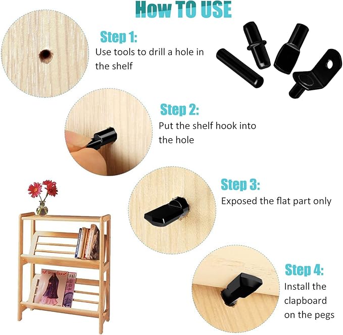 104Pcs Shelf Pins Pegs Kit,4 Styles Shelf Support Pegs,Bookshelf Pegs for Shelves,Cabinet Shelf Bracket Pegs Shelf Holders Pins for Kitchen Furniture & Closet (5mm & 1/4 inch,Black)