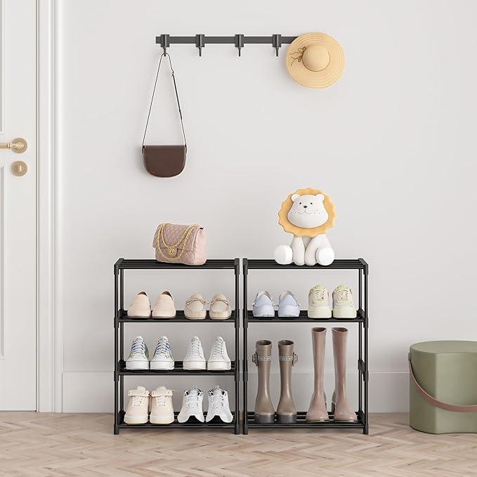 4 Tier Small Shoe Rack, Narrow Stackable Shoe Shelf for Kids Toddler Adult, Lightweight Shoe Rack Stand for Closet Dorm Storage Organizer, Front Door Entrance, Entryway