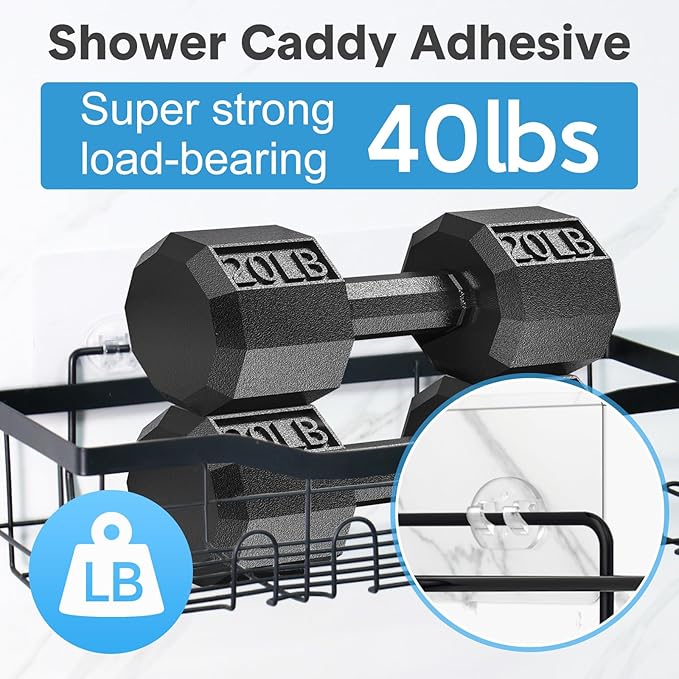 8 Pack Shower Caddy Adhesive Replacement, Strong Adhesive Double Hooks for Shower Shelf, Waterproof Adhesive Hooks, No Drilling, for Bathroom Shelves, Kitchen Racks and Soap Holder