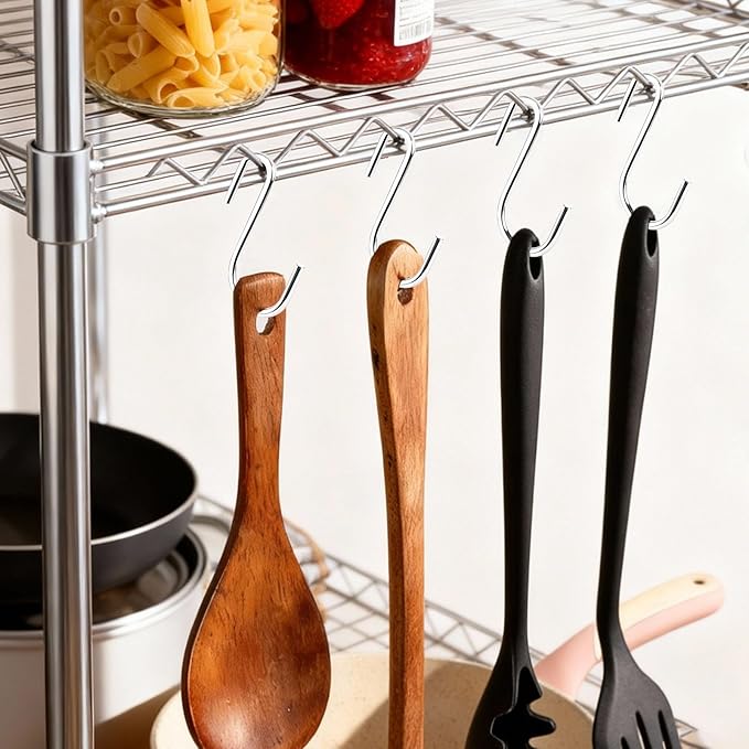 ESFUN 18 Pack Heavy Duty S Hooks for Hanging, Variety Sizes 6 PCS Large 4"/ 6 PCS Medium 3"/ 6 PCS Small 2.4" Pot Rack Hooks, Metal S Shaped Hanger Hooks for Hanging Jeans Pans Cups Plant Basket