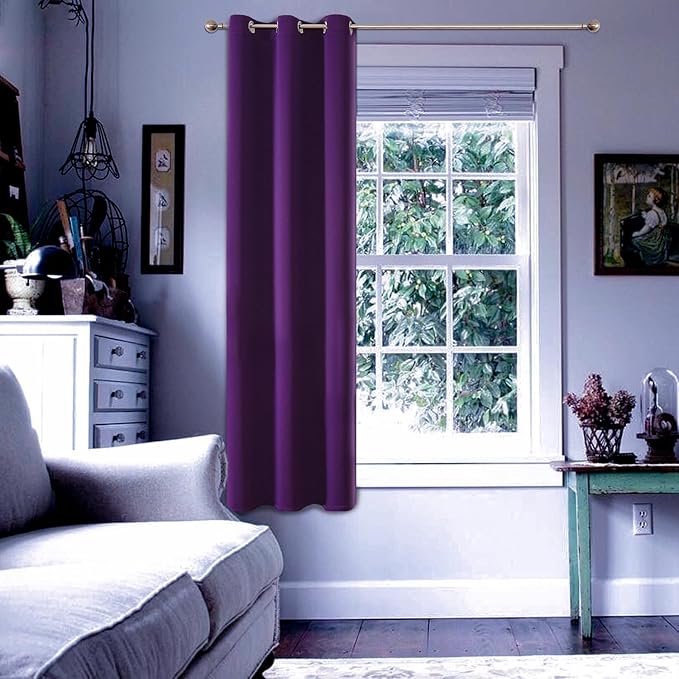 ChrisDowa Blackout Curtains 36 Inches Long for Living Room, Grommet Thermal Insulated Room Darkening Curtains for Bedroom (1 Panel Set, Royal Purple, 42W x 36L)