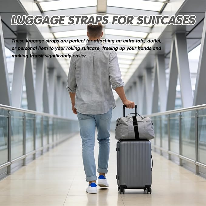 2Pcs Luggage Straps for Suitcases, Adjustable Luggage Connector Straps, Luggage Straps Bag Bungee, Add a Bag Easy to Travel Suitcase (Grey)