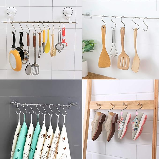 20 Pack S Hooks for Hanging, 3.4 Inch Metal S Shaped Hook Heavy Duty Hanging Hooks for Pots, Pans, Plants, Bags, Cups, Clothes (Silver)