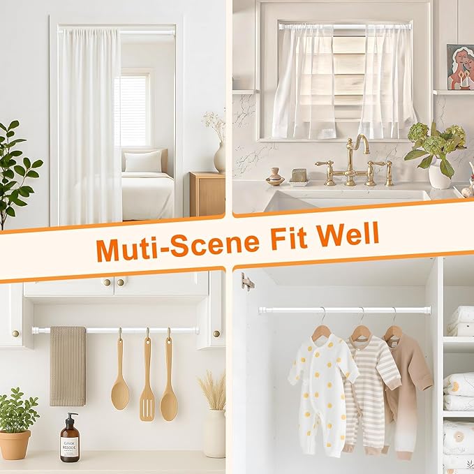 Tension Curtain Rod 26 to 48 Inch Adjustable Tension Rods 4 Pack Expandable Spring Tension Rod White No Drilling for Closet Kitchen Cupboard Wardrobe Door Bookshelf DIY Projects