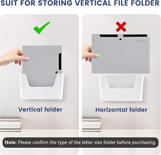 JOMOLA No Drilling File Holder 5 Pack Mail Organizer Wall Mount File Organizer Holder Office Wall Hanging Files Magazines Organizer Plastic Door Mount Wall Pocket with Adhesive Pad, White Color
