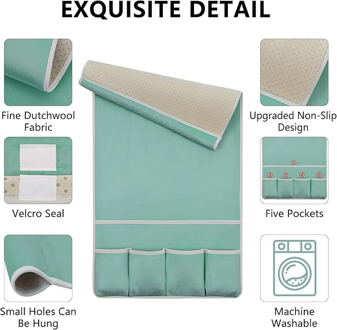 Remote Control Holder for Armchair Caddy, Couch TV Remote Holder for Bed Storage 5 Pockets，Remote Caddy Bedside Organizer Bedside Table Organizer (MintGreen, 35''x18'')