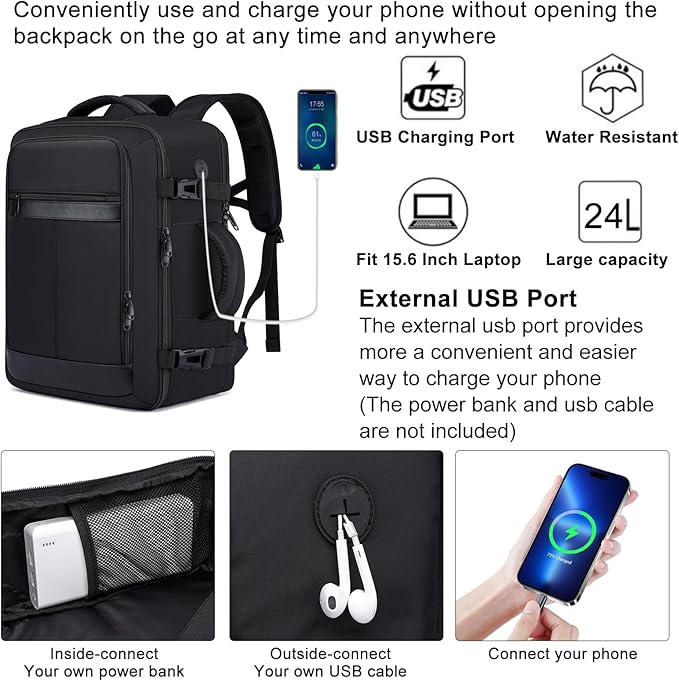 Travel Backpack for Men,Airplane Approved Carry On Backpack Suitcase with Shoe Pouch, Luggage Bag TSA 15.6inch Laptop Mochila Flight Approved Personal Item Travel Bag Bookbag Travel Essentials,Black