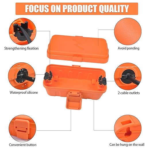 Hrensaw Small Weatherproof Electrical Connection Box(6 x 3.5 x 2.2inch),Outdoor Electrical Box,Waterproof Extension Cord Covers for Plug, Extension Cables, Holiday Lights,Orange