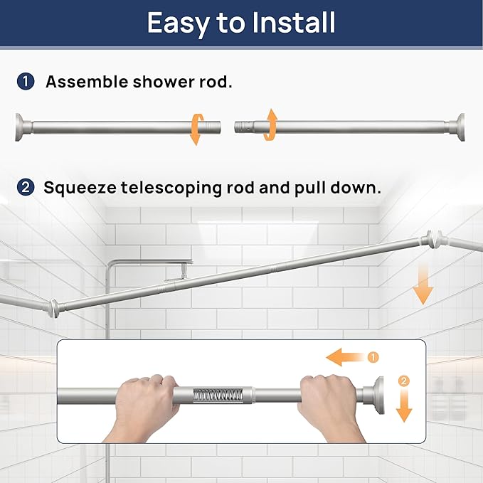 ENJOYBASICS Shower Curtain Rod 30 to 52 Inches, Stainless Steel Adjustable Spring Tension Rods No Drill for Bathroom, Closet, Window, Room Divider, Never Rust, Non Slip, Nickel