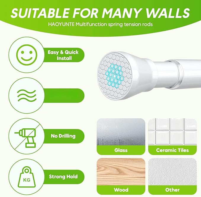 White Tension Rods 16 to 26 Inch Tension Curtain Rod Small Tension Rods Adjustable Curtain Rod Spring Curtain Rods No Drilling Expandable Pressure Spring for Closet Kitchen