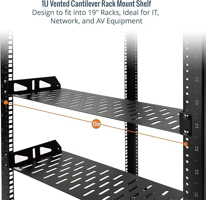 Tecmojo 1U Rack Shelf,19 inch Rack Shelf 8 inch Depth,Rack Mount Shelf with Anti-Slip Stops,Server Rack Shelf and Network Shelf for 19 in Equipments, 55lbs Capacity of Vented 1U Shelf,No Lip(2 Pack)