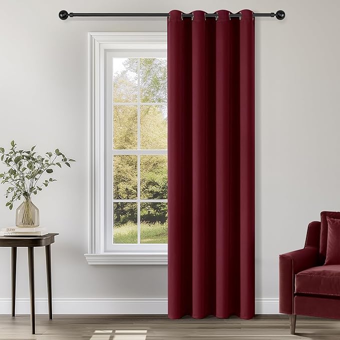 ChrisDowa Grommet Blackout Curtains for Bedroom - Thermal Insulated Room Darkening Curtains for Living Room (1 Panel Set, Burgundy Red,52W x 95L)